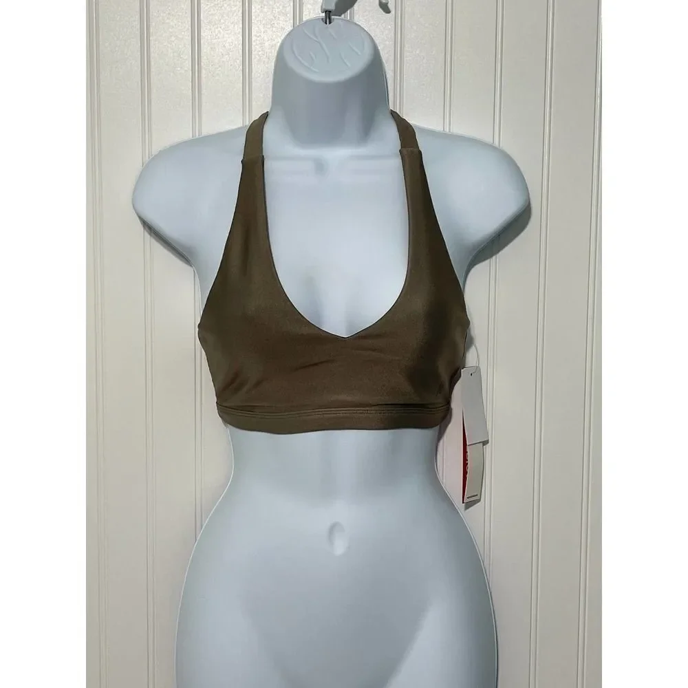 Good American Core Plunge‎ Performance Criss Cross Sports Bra Bronze Size 0 XS